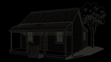 A weatherboard cottage drawn in line