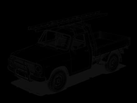 A work ute with an extension ladder strapped across the roof rack